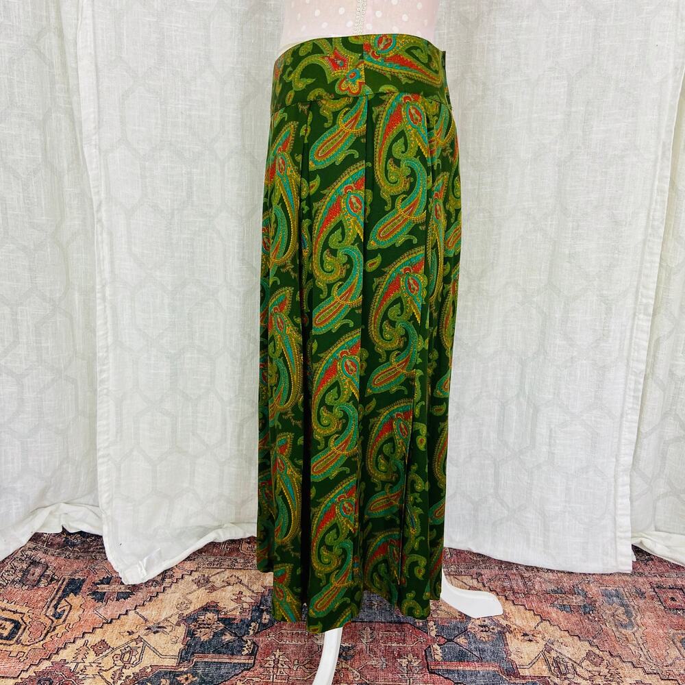 Vintage‎ Midi Skirt Liz Claiborne Sport Size 10 Petite Green Paisley Pleated - Picture 3 of 13